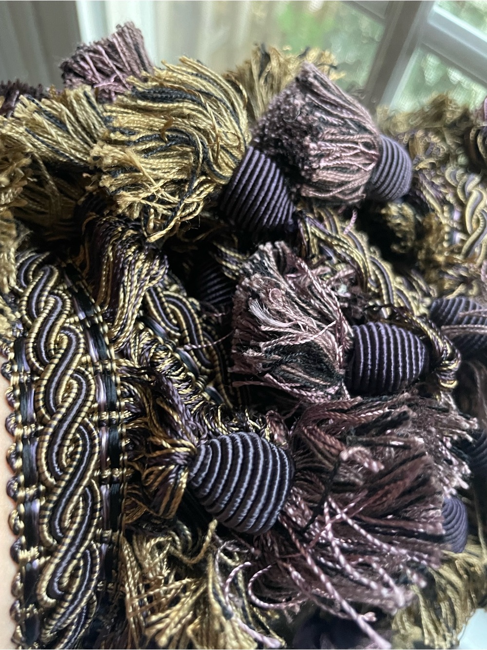 Five Yards + 31 inches Decorative Plum & Gold Tassel Trim! (Continuous Piece) - Picture 7 of 9